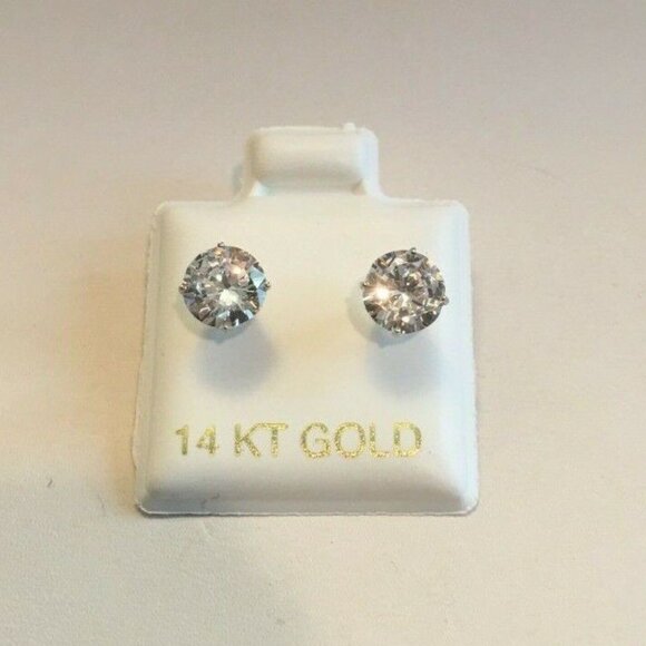 2ct ROUND FLAWLESS LAB SIMULATED DIAMOND STUD EARRINGS 14K SOLID WHITE GOLD - Picture 2 of 7